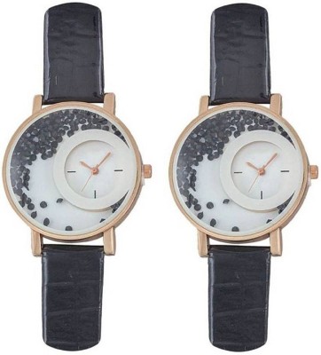Talgo New Arrival Red Robin Season Special RRBK2 Pack Of 2 Letest Collation Fancy And Attractive White Movable Diamonds In Round Dial Fancy Black Leather Belt RRMXREBK2 Watch  - For Girls   Watches  (Talgo)