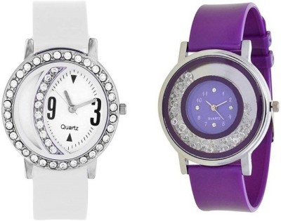 RJL Analogue Round Dial Stylish Fancy Watch DMD moon white 141, 339 purple diamond jk125 Watch  - For Girls   Watches  (RJL)