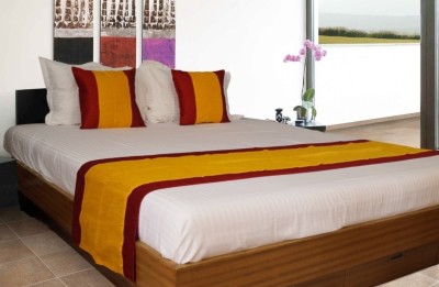 Snuggle Raw Silk Double King Sized Bedding Set(Red, Yellow)