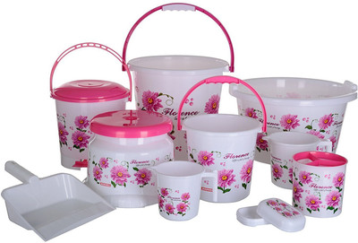 

rudraent Modwell Plastic Bath Set 10 Pieces Pink 20 L Plastic Bucket(Pink)