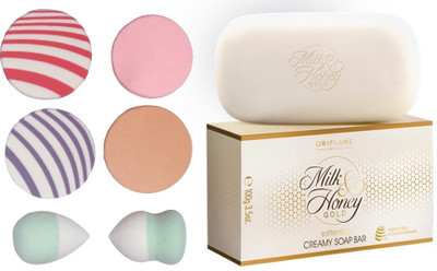 

Oriflame Sweden Milk & Honey Gold Creamy Soap Bar (32682) With Puff Sponge(Set of 7)