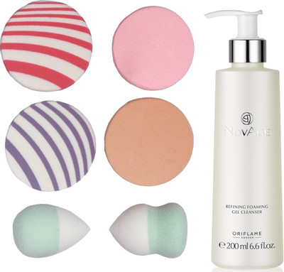 Oriflame Sweden NovAge Refining Foaming Gel Cleanser 200ml (32596) With Puff Sponge(Set of 7)