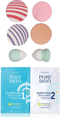 

Oriflame Sweden Pure Skin Scrub & Mask 12ml (32652) With Puff Sponge(Set of 7)