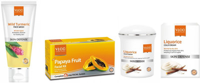 

VLCC skin defense+ facial kit-(Cold Cream 50gm + Wild Turmeric Face Wash 100ml +Papaya Facial Kit 60gm)(Set of 3)