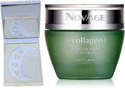 

Oriflame Sweden NovAge Ecollagen Wrinkle Smoothing Night Cream 50ml (31545) With Comb Mirror Set(Set of 3)