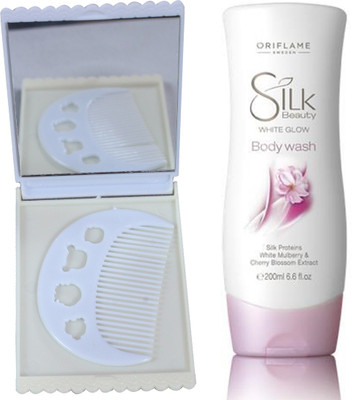 

Oriflame Sweden Silk Beauty White Glow Body Wash 200ml (22713) With Comb Mirror Set(Set of 3)