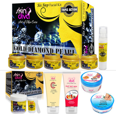 

SkinDiva Triple Action Facial Kit Combo With Bleach Face Wash CC Creame Hand & Foot Spa Cream & Scrub(Set of 6)