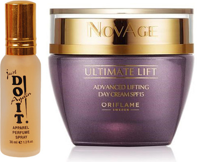 

Oriflame Sweden NovAge Ultimate Lift Advanced Lifting Day Cream SPF15 50ml (31540) With Just Doit Perfume 30ml(Set of 2)