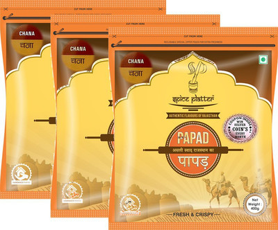 Spice Platter Chana Papad - Authentic Rajasthani sajji Papad - Pack of 3 - 400g each Masala Papad 1200 g(Pack of 3)