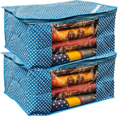 

Kuber Industries Designer Cotton 3 Layered Quilted Saree Cover Set of 2 Pcs (Blue) COMBHATHKADI24(Blue)