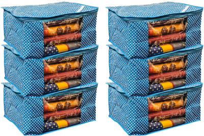 KUBER INDUSTRIES Designer Cotton 3 Layered Quilted Saree Cover Set of 6 Pcs (Blue) COMBHATHKADI40(Blue)