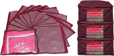 KUBER INDUSTRIES Designer Saree Cover Combo 3 Pcs Set And Single Packing Saree Cover 12 Pcs Set (Maroon) COMBHATHKADI20(Maroon)