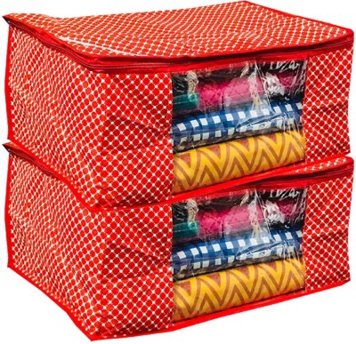 KUBER INDUSTRIES Designer Cotton 3 Layered Quilted Saree Cover Set of 2 Pcs (Red) COMBHATHKADI34(Red)