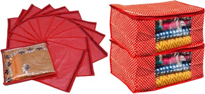 KUBER INDUSTRIES Designer Cotton Saree Cover Combo 2 Pcs Set And Single Packing Saree Cover 12 Pcs Set (Red) COMBHATHKADI01(Red)