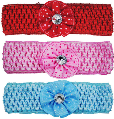 

FAVINO Crochet Cutwork Flower Baby Headband ( Pink , Red , Blue ) 3 Pcs Set Head Band(Multicolor)