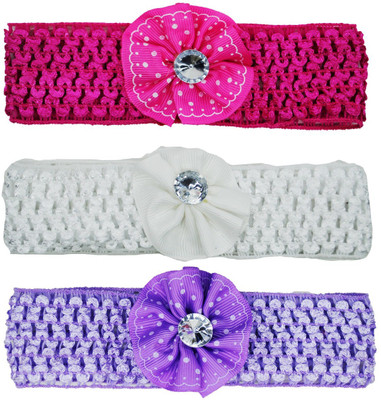 

Netboys Crochet Cutwork Flower Baby Headband ( Pink , White , Purple ) 3 Pcs Set Head Band(Multicolor)