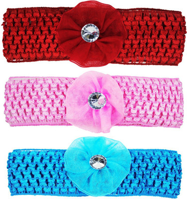 

FAVINO Crochet Cutwork Flower Baby Headband ( Pink , Red , Blue ) 3 Pcs Set Head Band(Multicolor)