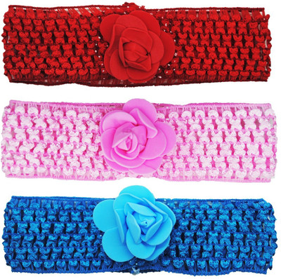 

FAVINO Crochet Cutwork Flower Baby Headband ( Pink , Red , Blue ) 3 Pcs Set Head Band(Multicolor)