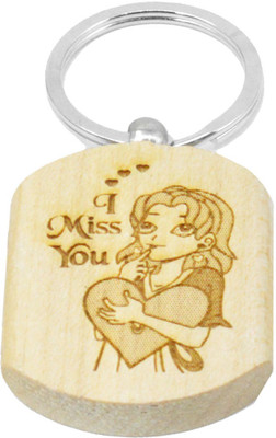 Faynci I Miss You Engraved Handcrafted Wooden Key Chain