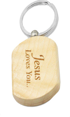 

Faynci Jesus Loves You Engraved Handcrafted Wooden Key Chain