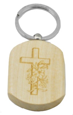 faynci Holly Cross Engraved Handcrafted Wooden Key Chain