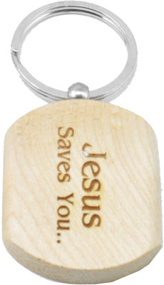 Faynci Jesus Saves You Engraved Handcrafted Wooden Key Chain