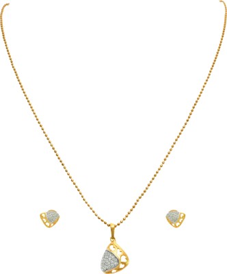 JFL Jewellery for Less Fusion Ethnic One Gram Gold Plated Cz American Diamond Designer Pendant Set with Earring Gold-plated Cubic Zirconia Copper Pendant Set