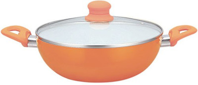 

PAN WORLD Ceramic Coated Kadhai 24 cm with Lid(Aluminium, Non-stick, Induction Bottom), Blue;orange