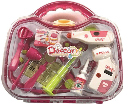 

TALKING GANESHA 24 Pieces Carry Along Doctor Set with LIGHTS Pretend and Play toy for kids (Pink)