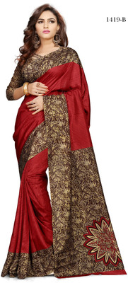 AJS Printed Bollywood Silk Blend, Art Silk Saree(Maroon)