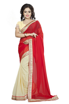 

Aai Shree Khodiyar Art Solid Bollywood Georgette Saree(Red, Beige, Beige;red