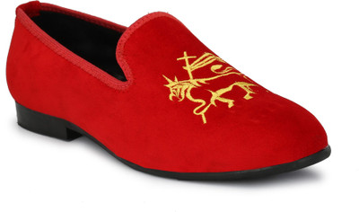 

El Paso Men's Red Stylish Velvet Embroided Casual Slip On Shoes Outdoors For Men(Red