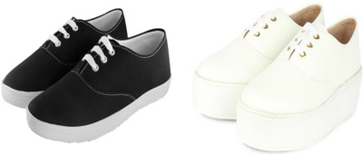 

Zapatoz Women's combo Pack Of 2 Casuals Black White Sneakers Shoes For Women(Multicolor