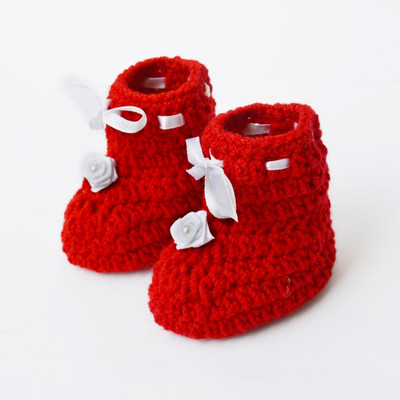 

Love Crochet Art Booties(Toe to Heel Length - 9 cm Red)