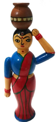 

Crafts India Handcrafted Wooden Pot Carrying Lady - Subbamma Hand Puppets