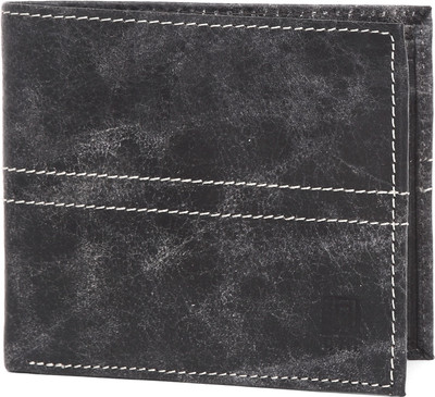 

U+N Men Black Genuine Leather Wallet(7 Card Slots)