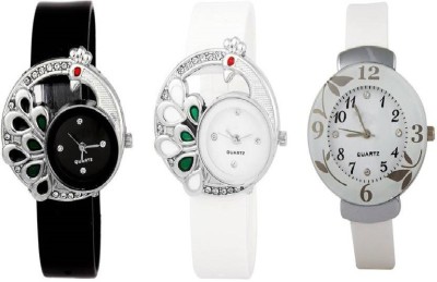 RJL Analogue Round Dial Stylish Fancy Watch Black wht DMDmor white flower jk114 Watch  - For Girls   Watches  (RJL)
