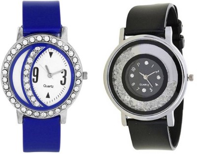 RJL Analogue Round Dial Stylish Fancy Watch blue 141 wht dial Black diamond jk110 Watch  - For Girls   Watches  (RJL)