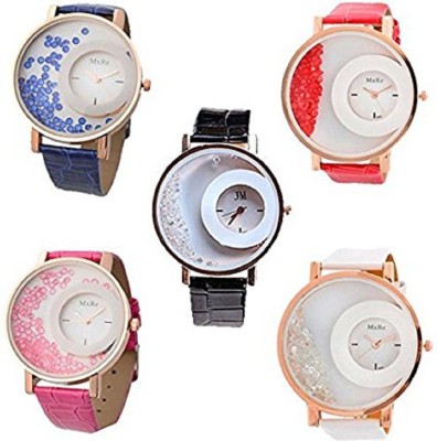 Talgo New Arrival Red Robin Season Special RRMXREBURDBKPKWH Pack Of 2 Letest Collation Fancy And AttractiveBlue Red Black Pink And White Movable Diamonds In Rond Dial Fancy Leather Belt Watch  - For Girls   Watches  (Talgo)