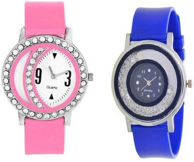 RJL Analogue Round Dial Stylish Fancy Watch pink 141 wht dial blue diamond Pack 2 jk104 Watch  - For Girls   Watches  (RJL)