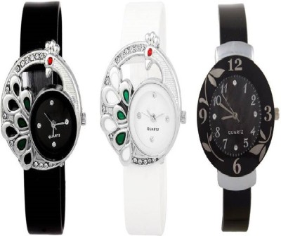 RJL Analogue Round Dial Stylish Fancy Watch Black + wht DMDmor Black flower jk105 Watch  - For Girls   Watches  (RJL)