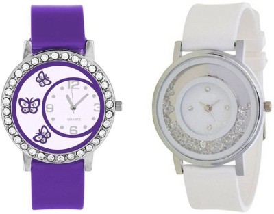 RJL Analogue Round Dial Stylish Fancy Watch purple DMD btr fly wht dial + 339 white diamond jk128 Watch  - For Girls   Watches  (RJL)