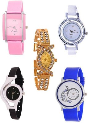 RJL Analogue Round Dial Stylish Fancy Watch combo 5 (pink kawa, aks, 188,wc Black,mor blue) jk98 Watch  - For Girls   Watches  (RJL)