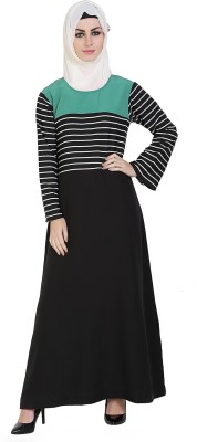 Momin Libas Polyester Striped Abaya(Black)