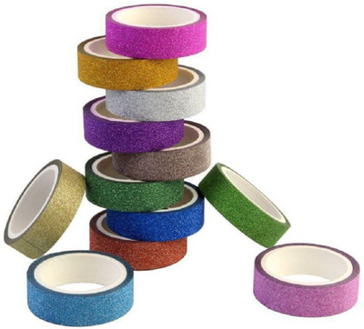 ACTC INDIA Craft Tapes Colorful Decorative Adhesive Glitter Tape Rolls, Length 3m Each, Set of 10 (Colors As Per Availability) available at flipkart for Rs.199