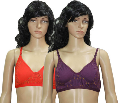 GOLDLINE Sonpari Women Full Coverage Non Padded Bra(Purple, Red) GOLDLINE Sonpari Women Full Coverage Non Padded Bra(Purple, Red)