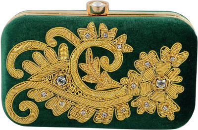 

Tooba Handicraft Party Green Clutch