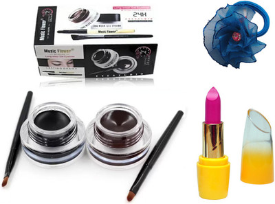 

Music Flower Long Lasting Smudge Proof & Waterproof Gel Eyeliner, Lipstick and Band(Set of 3)