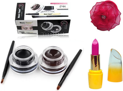 

Music Flower Long Lasting Smudge Proof & Waterproof Gel Eyeliner, Lipstick and Band(Set of 4)