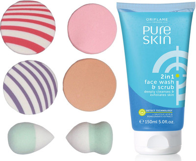 

Oriflame Sweden Pure Skin Face Scrub 150ml (32647) With Puff Sponge(Set of 7)